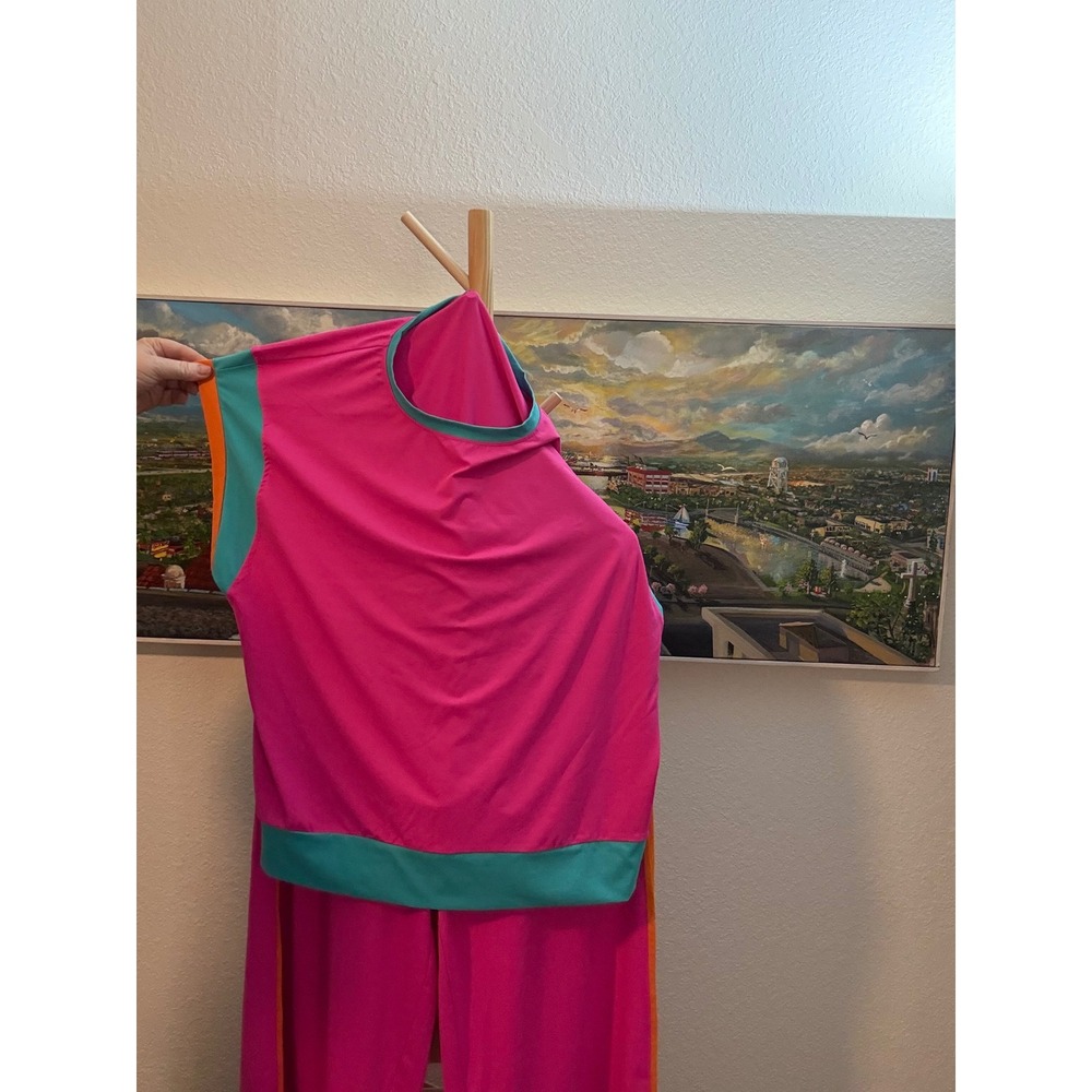 2 Piece Pant Set Womens XL Pink Colorblock Retro Athleisure Loungewear